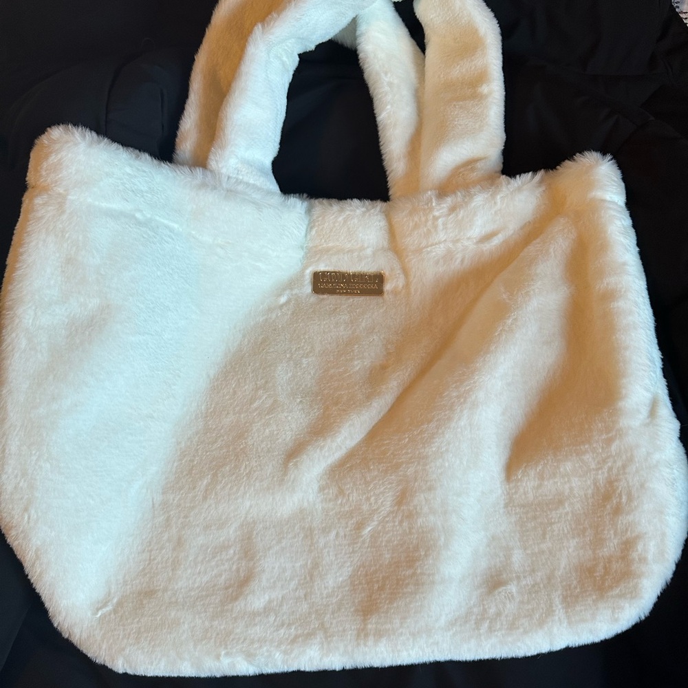 White Faux Fur Tote Bag,Carolina Herrera
